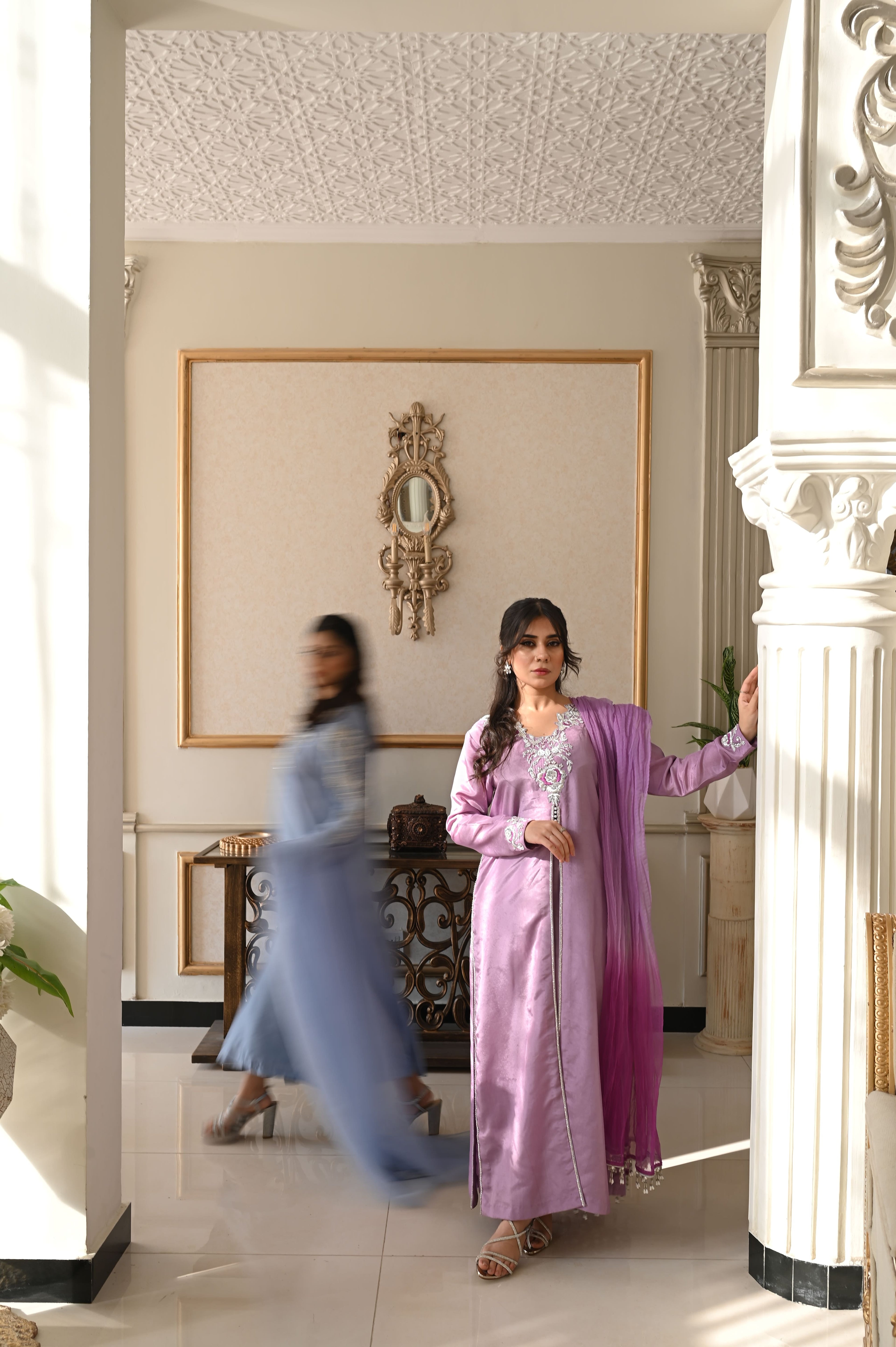 Lavender embroidered formal dress for women Pakistan