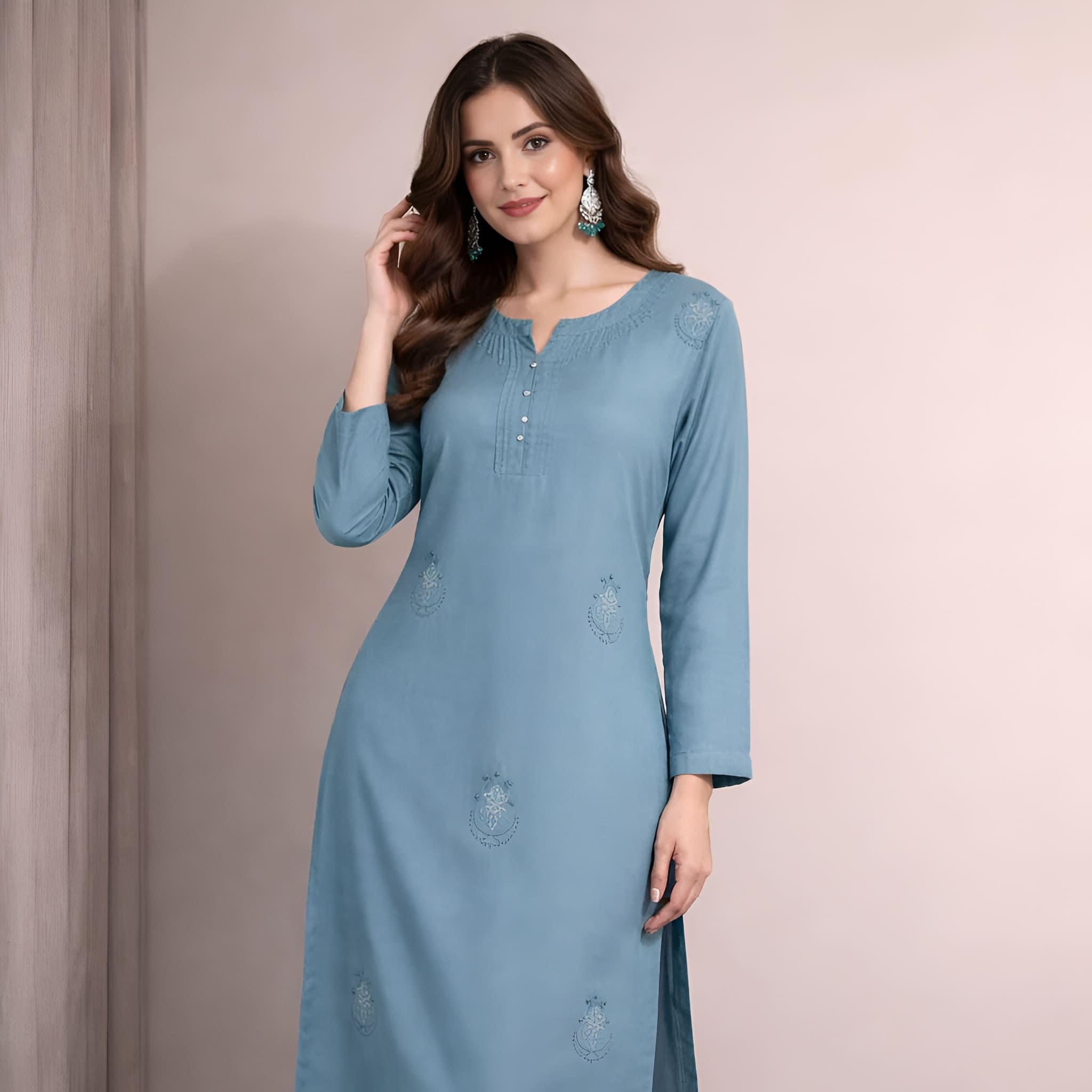 Sky blue embroidered kurti for women Pakistan