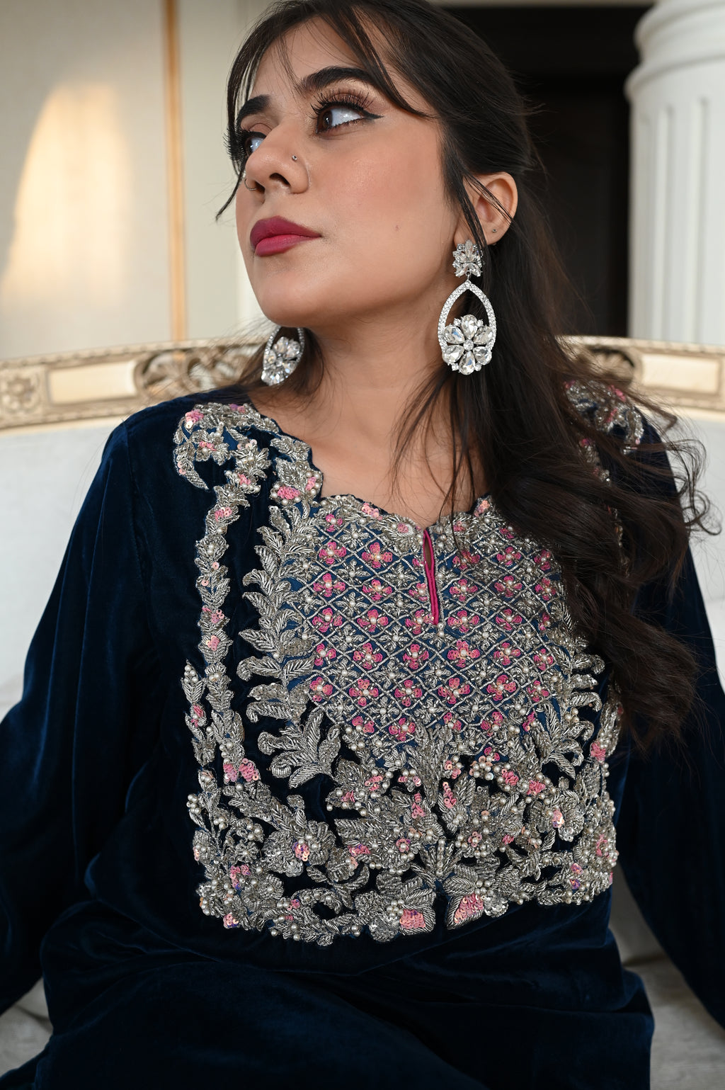 Velvet Mocha Majesty – Brown Velvet Anarkali with Gold Handwork