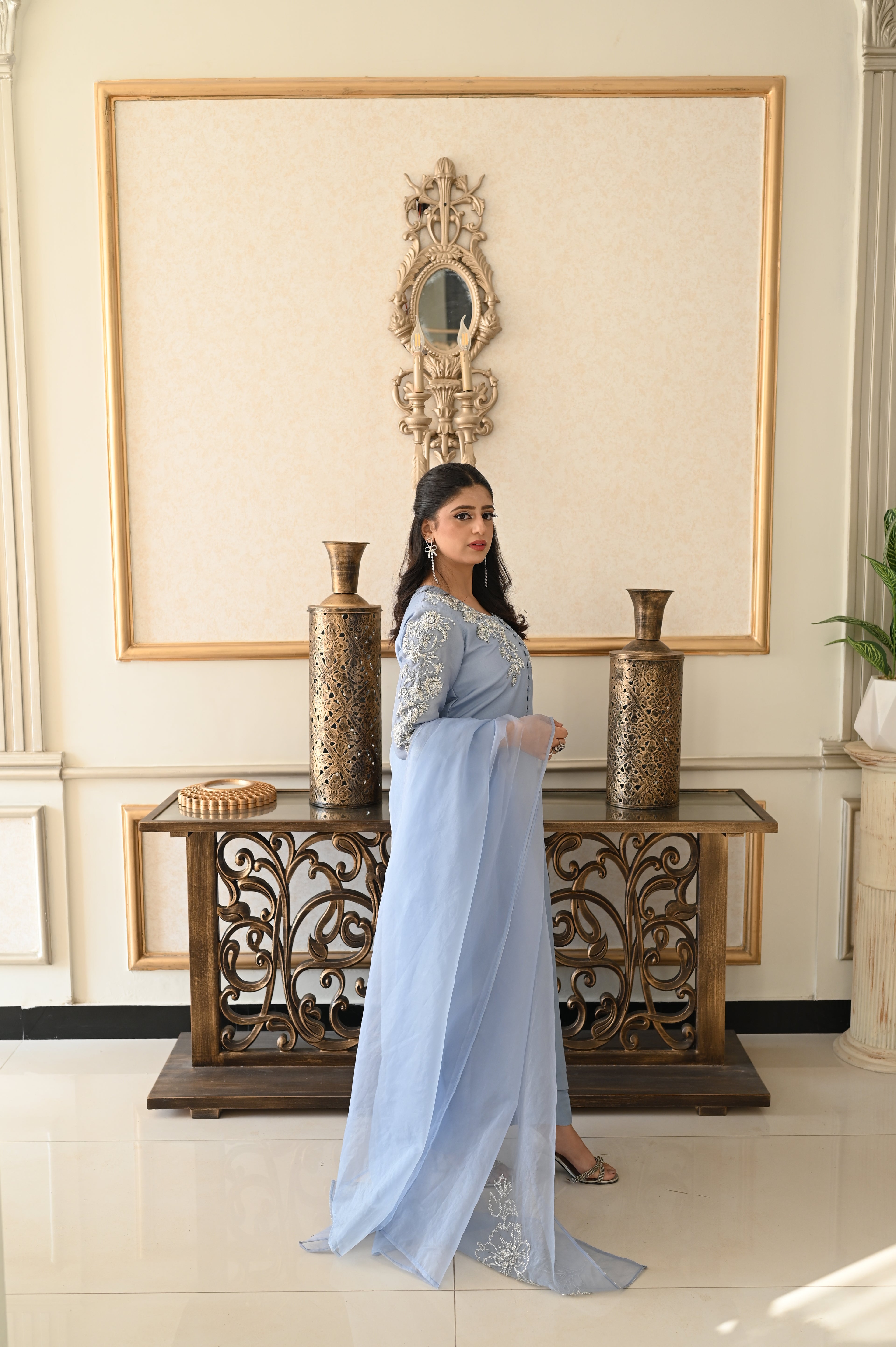 Lilac Lumiere – Pure Sheesha Silk Formal Outfit with Silver Zardozi