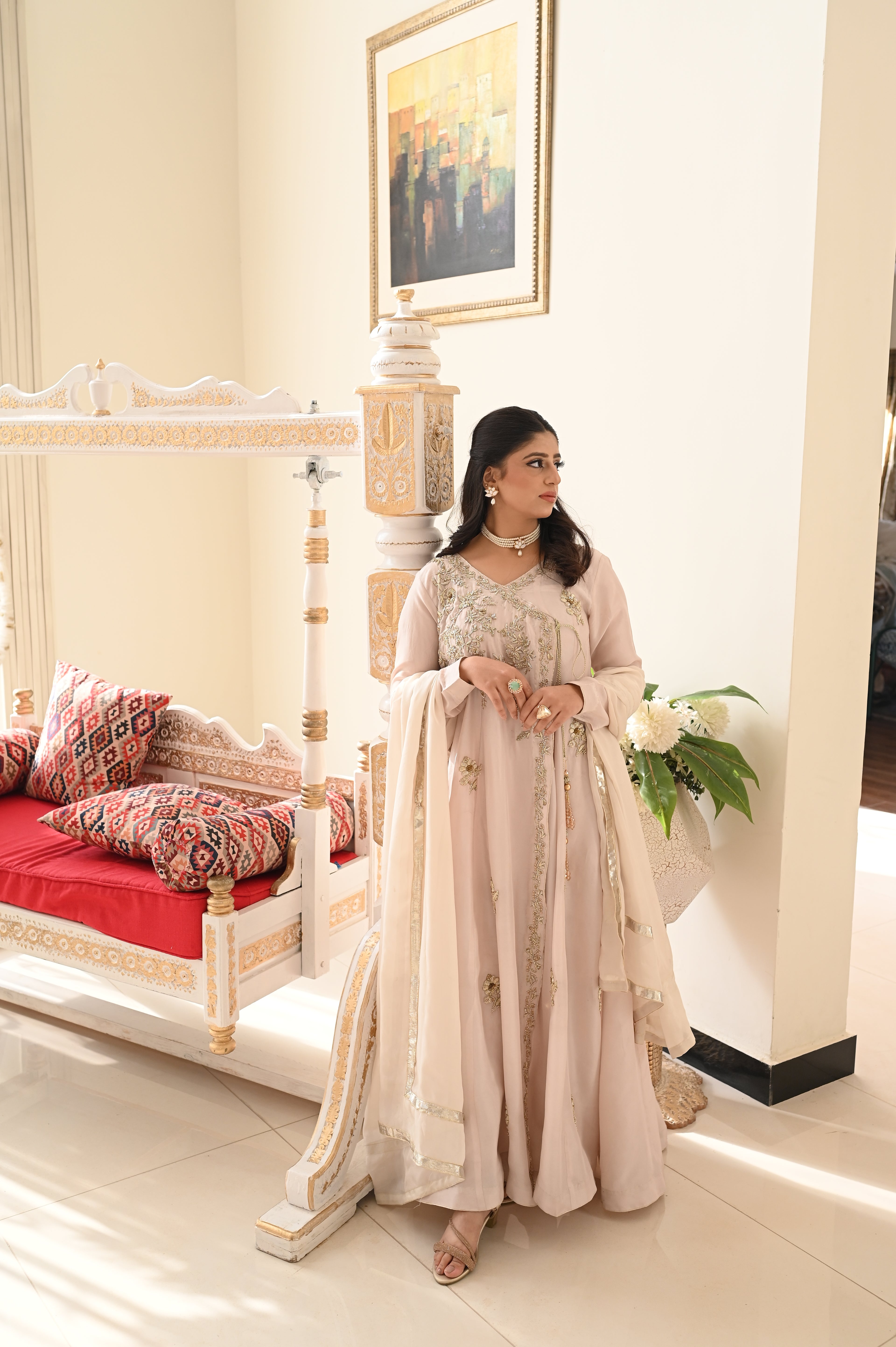 Mist Elegance – Grey Angarkha-Style Anarkali with Heavy Embellishments