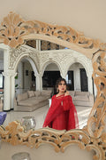 Crimson Allure – Embellished Long Kameez with Organza Dupatta