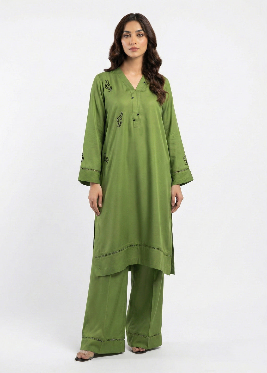 Mehndi Green Handmade Marina Winter Suit