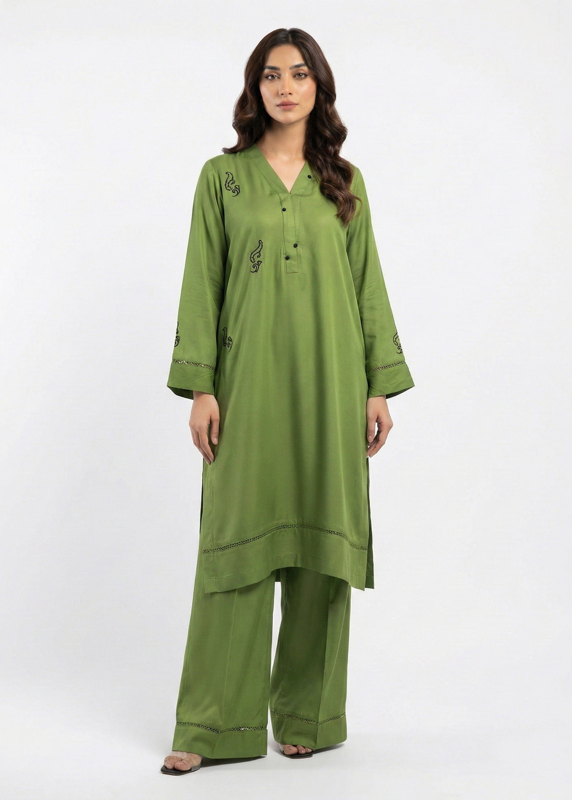 Mehndi Green Handmade Marina Winter Suit