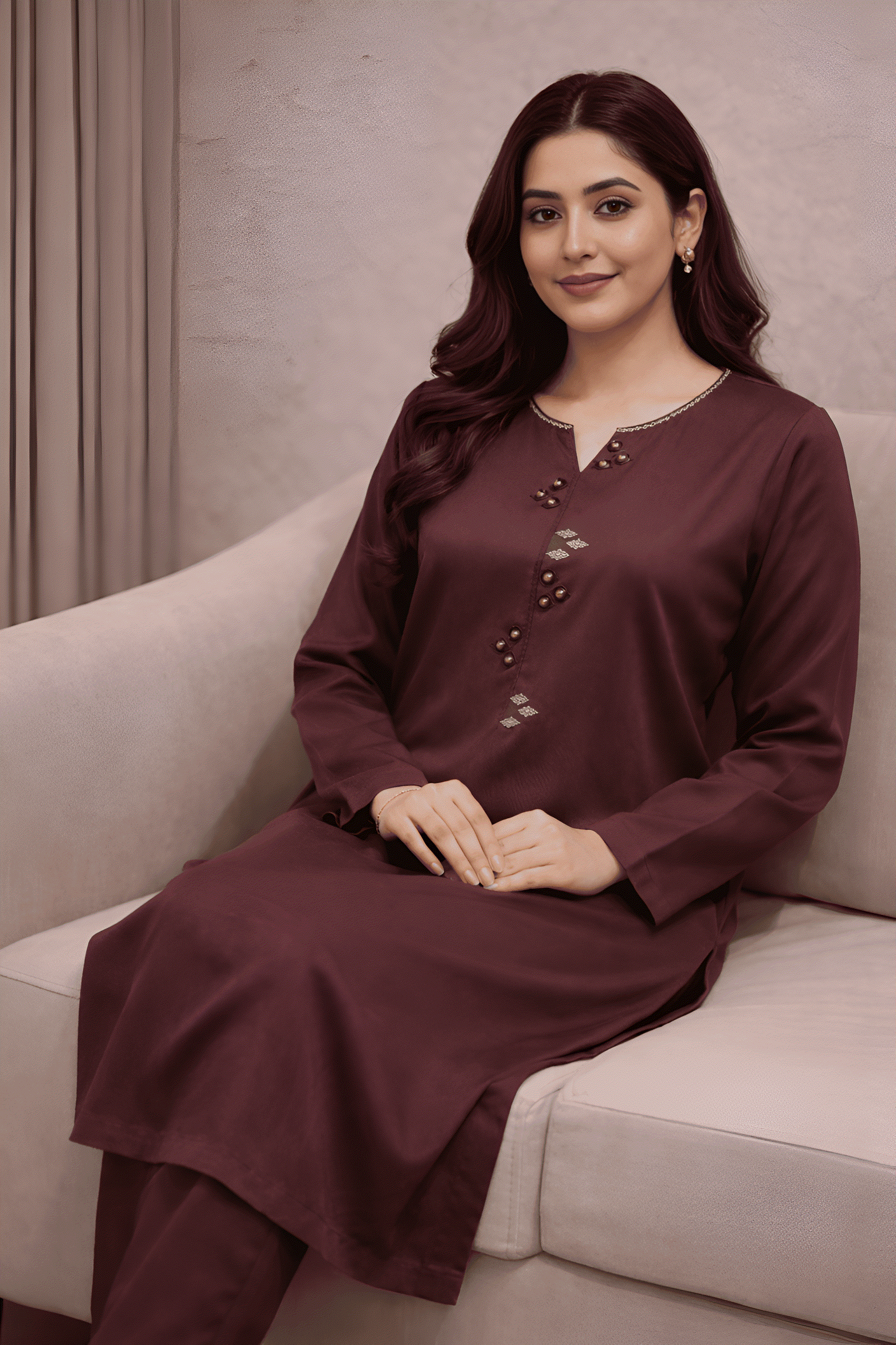 Maroon winter kurti for women Pakistan