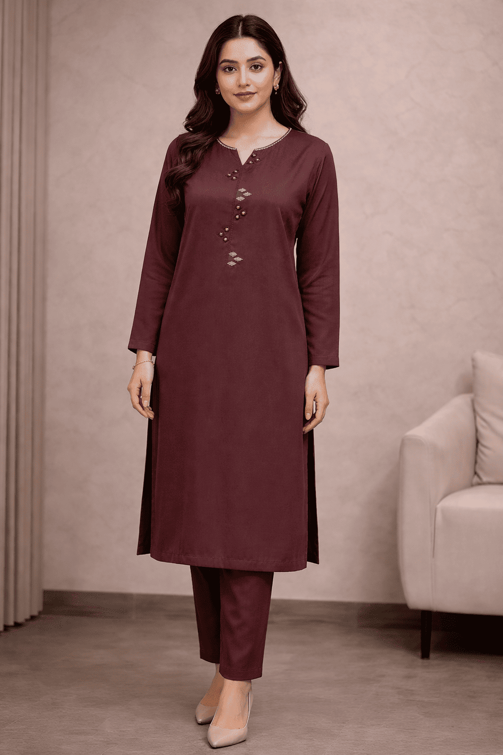 Maroon winter kurti for women Pakistan